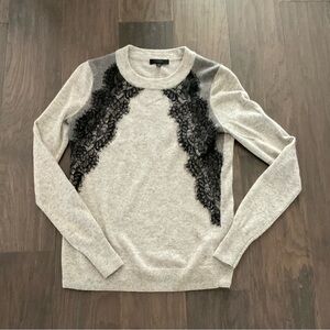 J. Crew Colorblock Lace Panel Wool Blend Sweater, Gray/Black, Size XXS